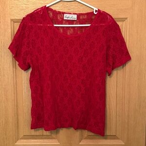 Carolyn Strauss Collection Vintage 9s Sheer Red Women's Lace Top Size Large